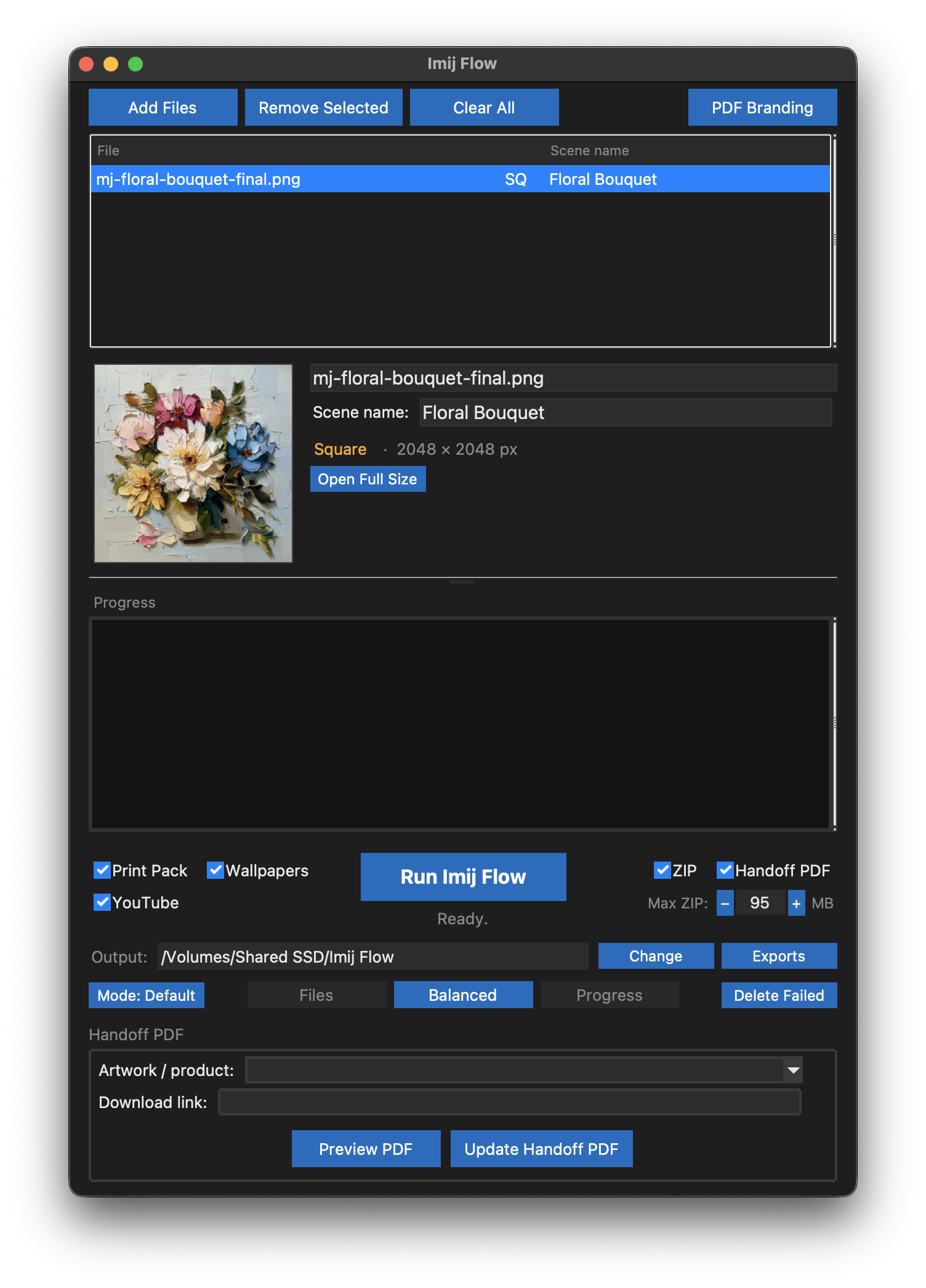 Imij Flow — artwork loaded and ready to process